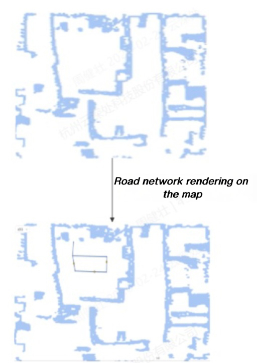 Road network rendered on a robot map